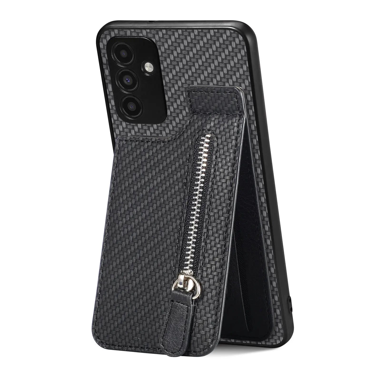 Zipper Carbon Fiber Magnetic Wallet Leather Galaxy A Case - DealJustDeal