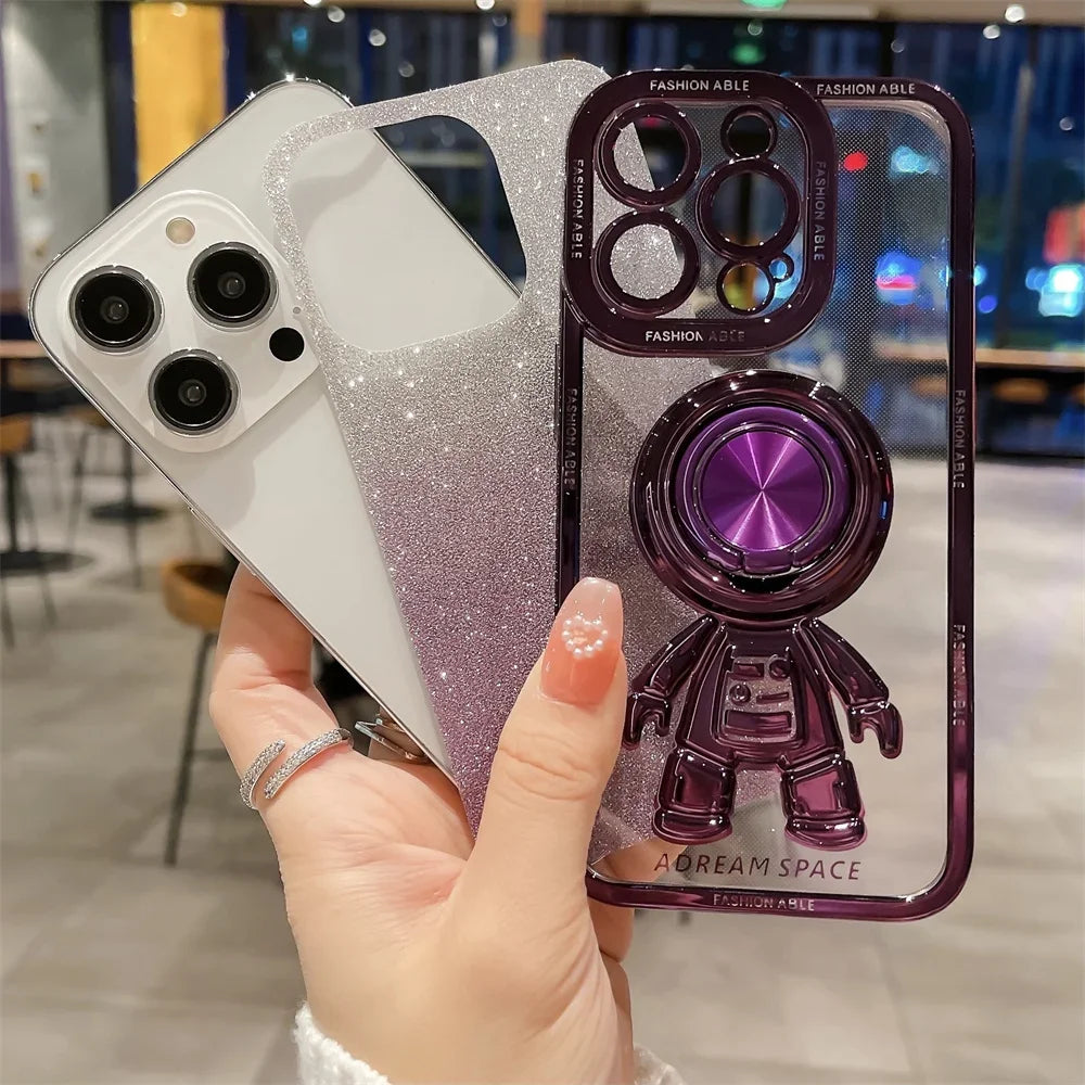 Astronaut Magnetic Ring Holder Plating iPhone Case - DealJustDeal