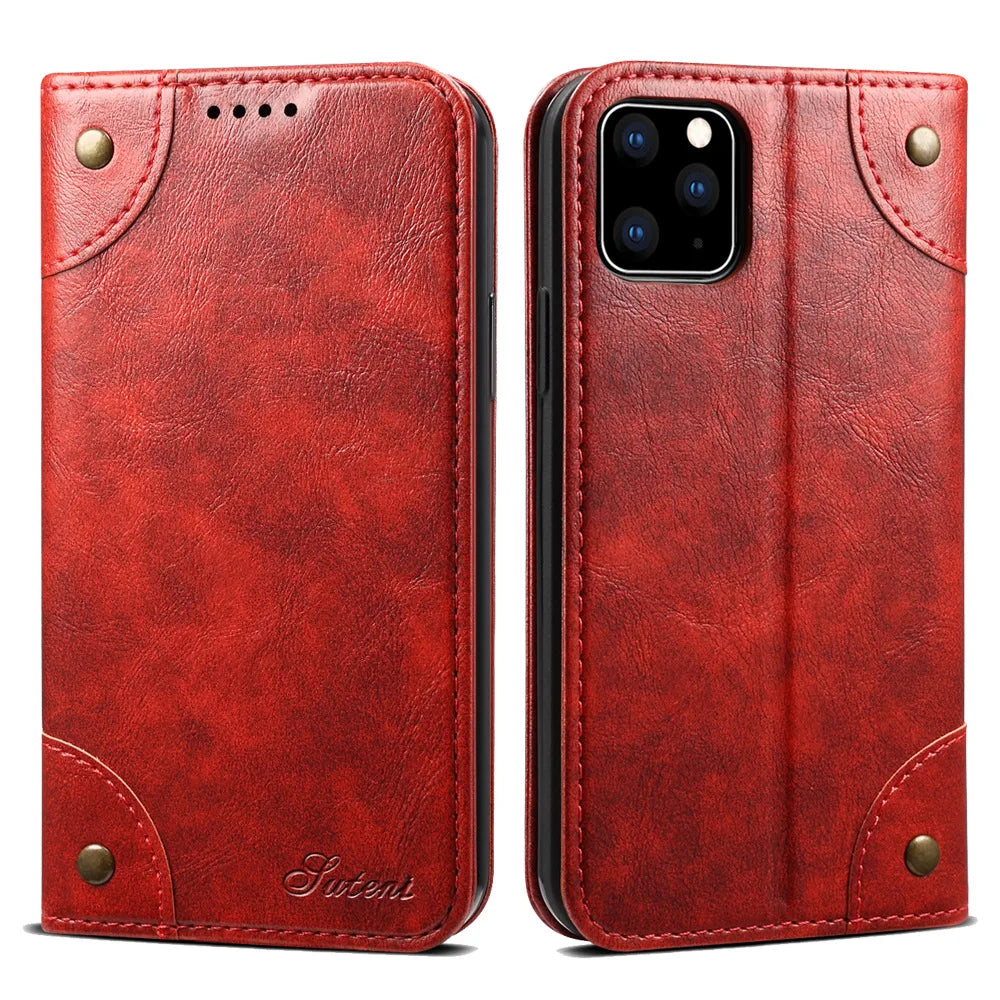 Magnetic Book Flip Wallet Flip Genuine Leather iPhone Case - DealJustDeal