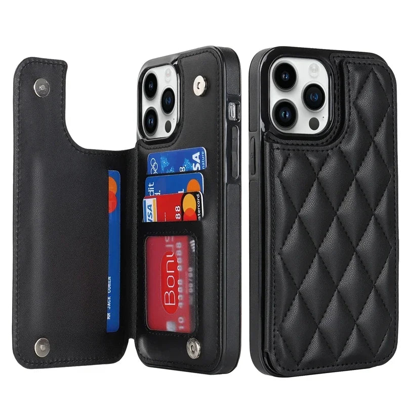 Wallet Double Button Small Fragrant Wind Card Flip Leather iPhone Case - DealJustDeal