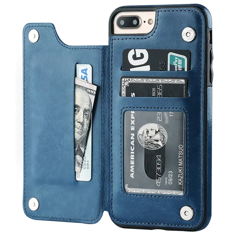 Wallet Card Holder Slots Flip Slim Leather iPhone Case - DealJustDeal