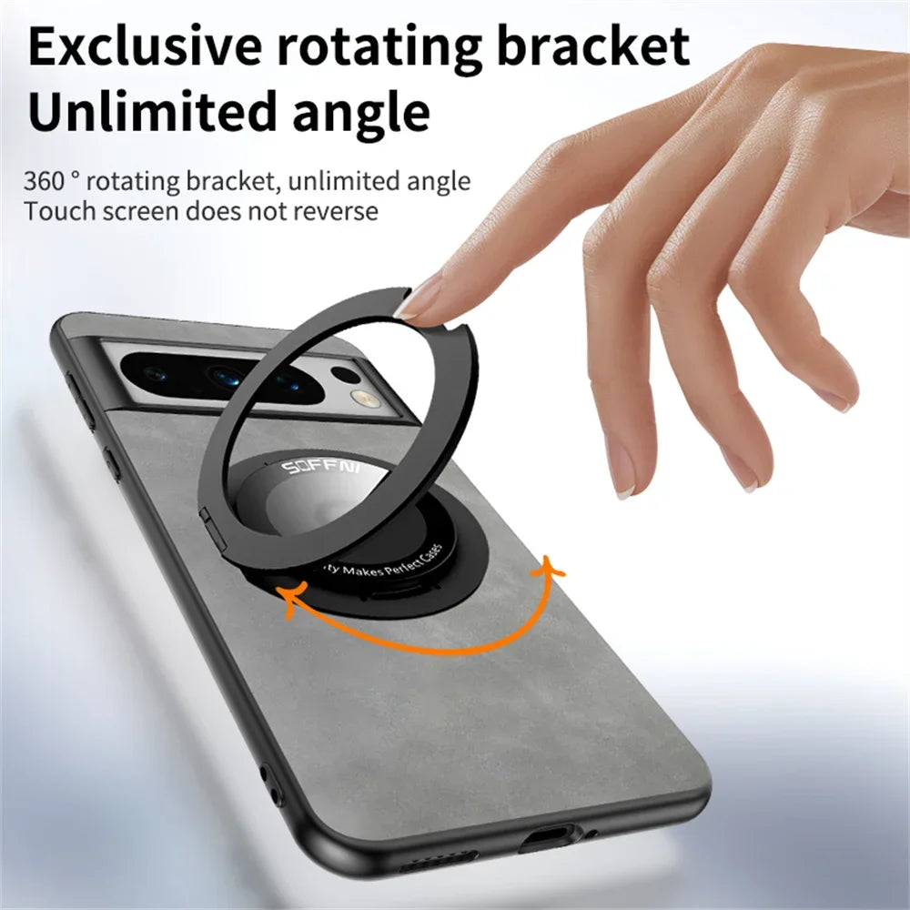 Magnetic Ring Bracket Leather Google Case - DealJustDeal