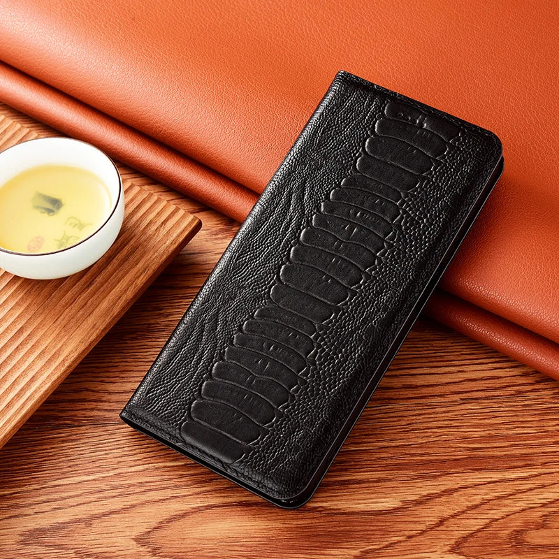 Ostrich Veins Genuine Leather Cowhide Magnetic Flip Galaxy A Case - DealJustDeal