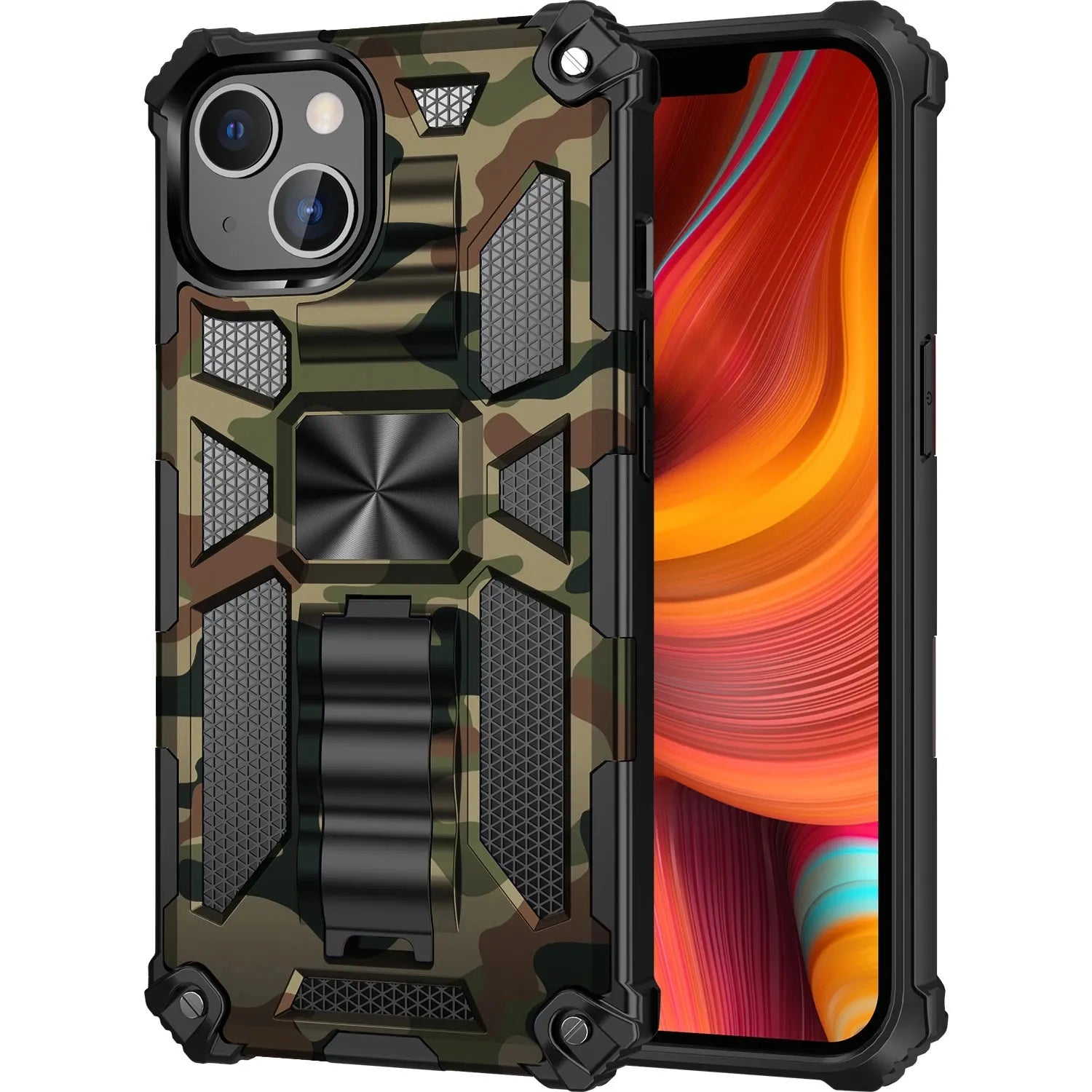 Hybrid Armor Military Grade Camouflage Built-in Kickstand iPhone Case - DealJustDeal