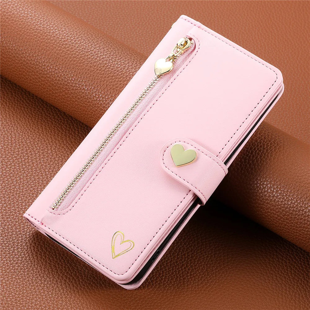 Zipper Cards Slot Wallet Leather Galaxy S Case - DealJustDeal