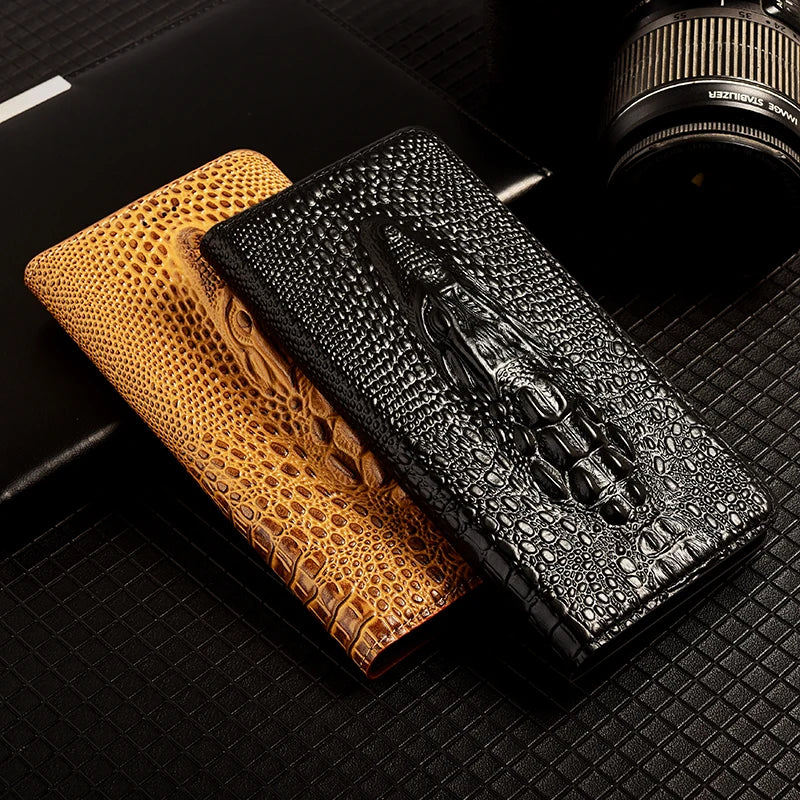 Crocodile Head Genuine Flip Leather Galaxy Case - DealJustDeal