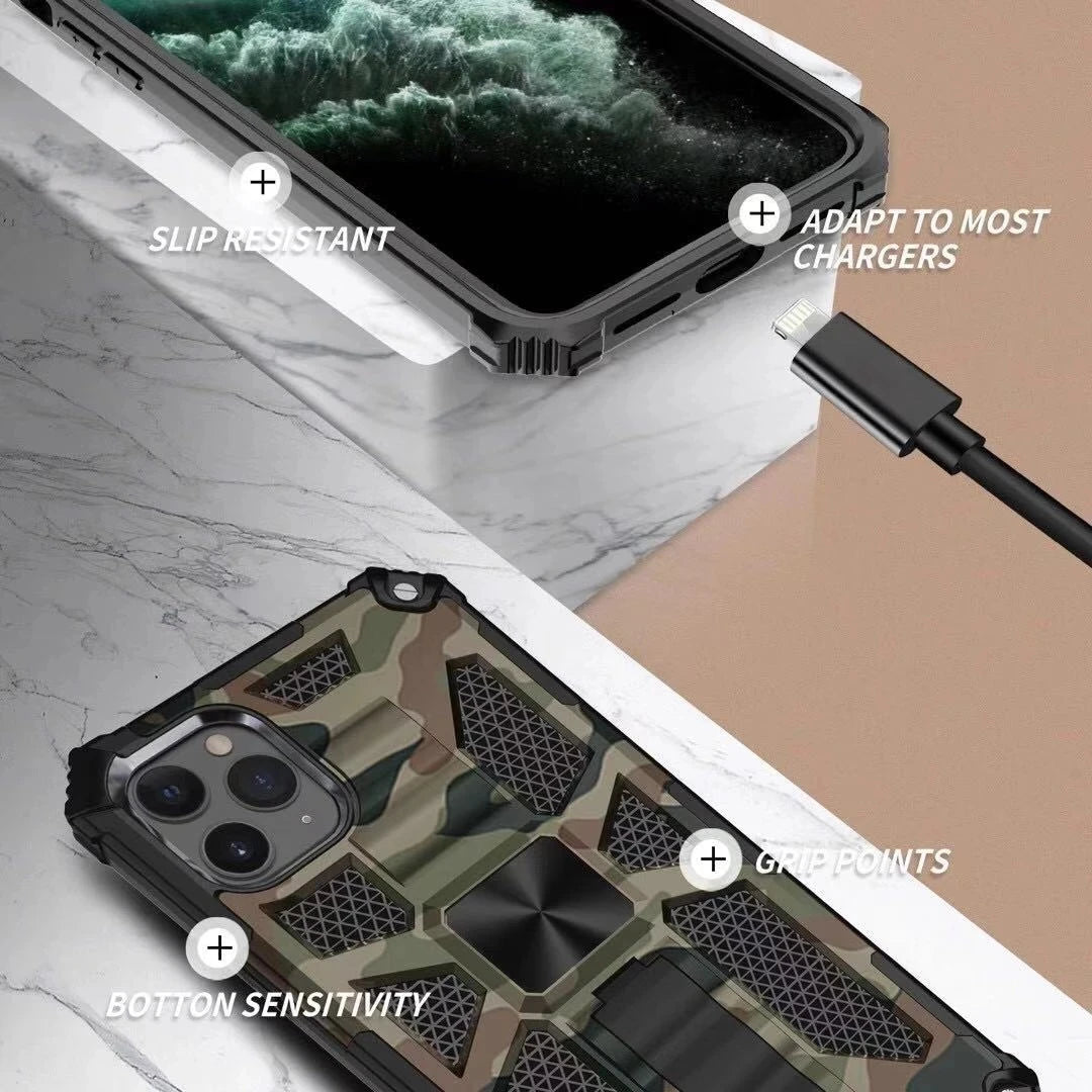 Hybrid Armor Military Grade Camouflage Built-in Kickstand iPhone Case - DealJustDeal