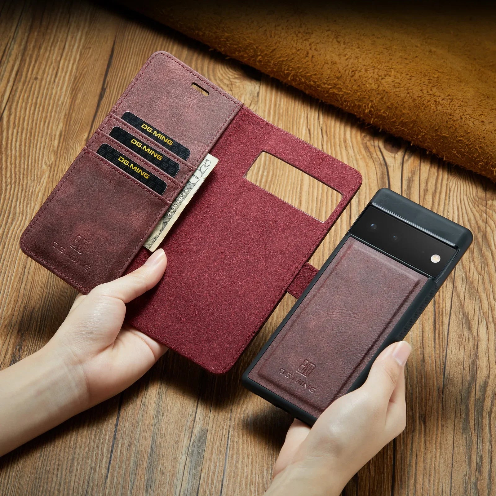 Leather Wallet Book Magnet Detachable Flip Cover Goolge Case - DealJustDeal