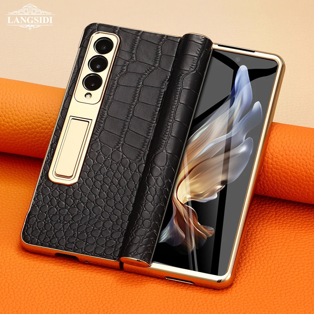 Ultra-Thin Genuine Leather Hinge Protection Galaxy Z Fold Case - DealJustDeal