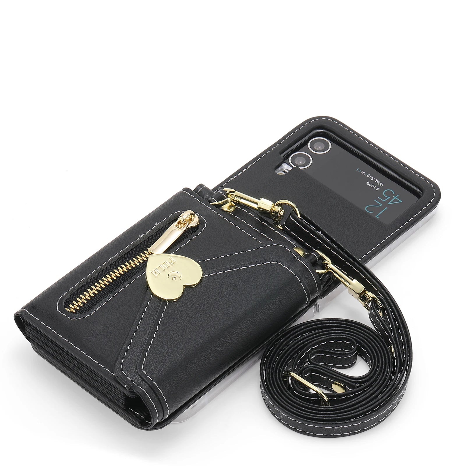 Zippered Cards Wallet  Hinge Leather Galaxy Z Flip Case - DealJustDeal