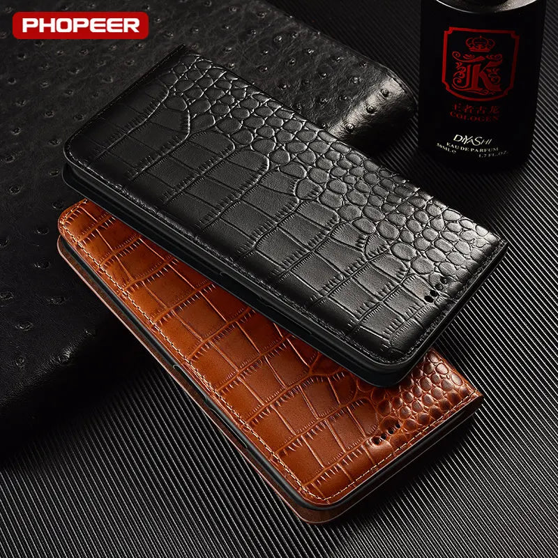 Crocodile Genuine Leather Flip Google Case - DealJustDeal