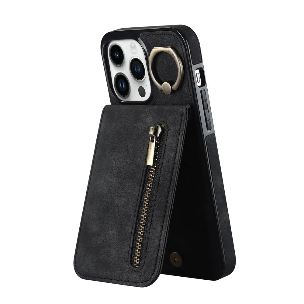 Zipper Cards Holder Leather Wallet iPhone Case - DealJustDeal