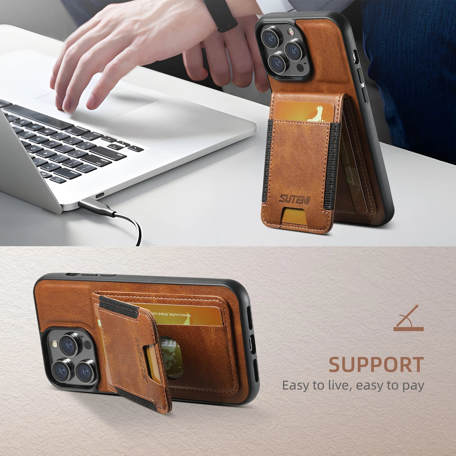 Magnet Flip Wallet Kickstand Leather iPhone Case - DealJustDeal