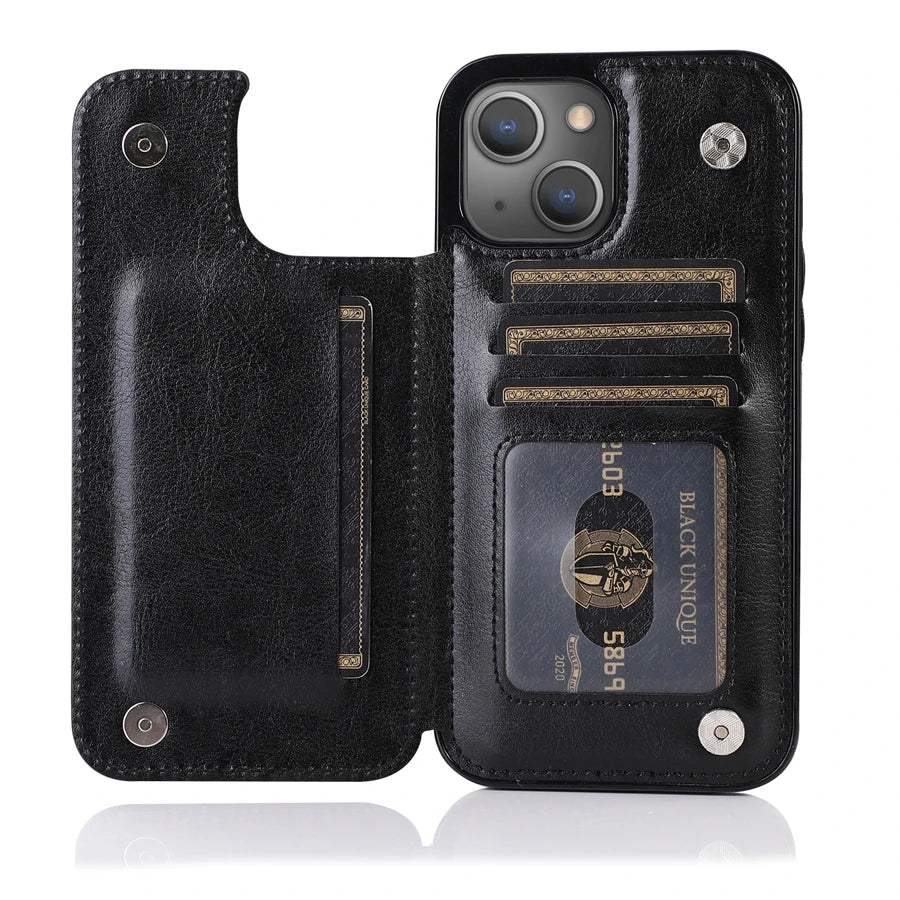 Fall Prevention Wallet Card Slots Magnetic Flip Leather iPhone Case - DealJustDeal