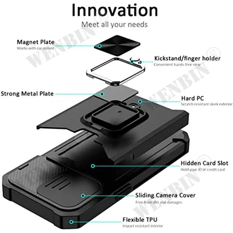 Heavy Duty Protective iPhone Case With Sliding Camera Cover And Card Clip Cover - DealJustDeal