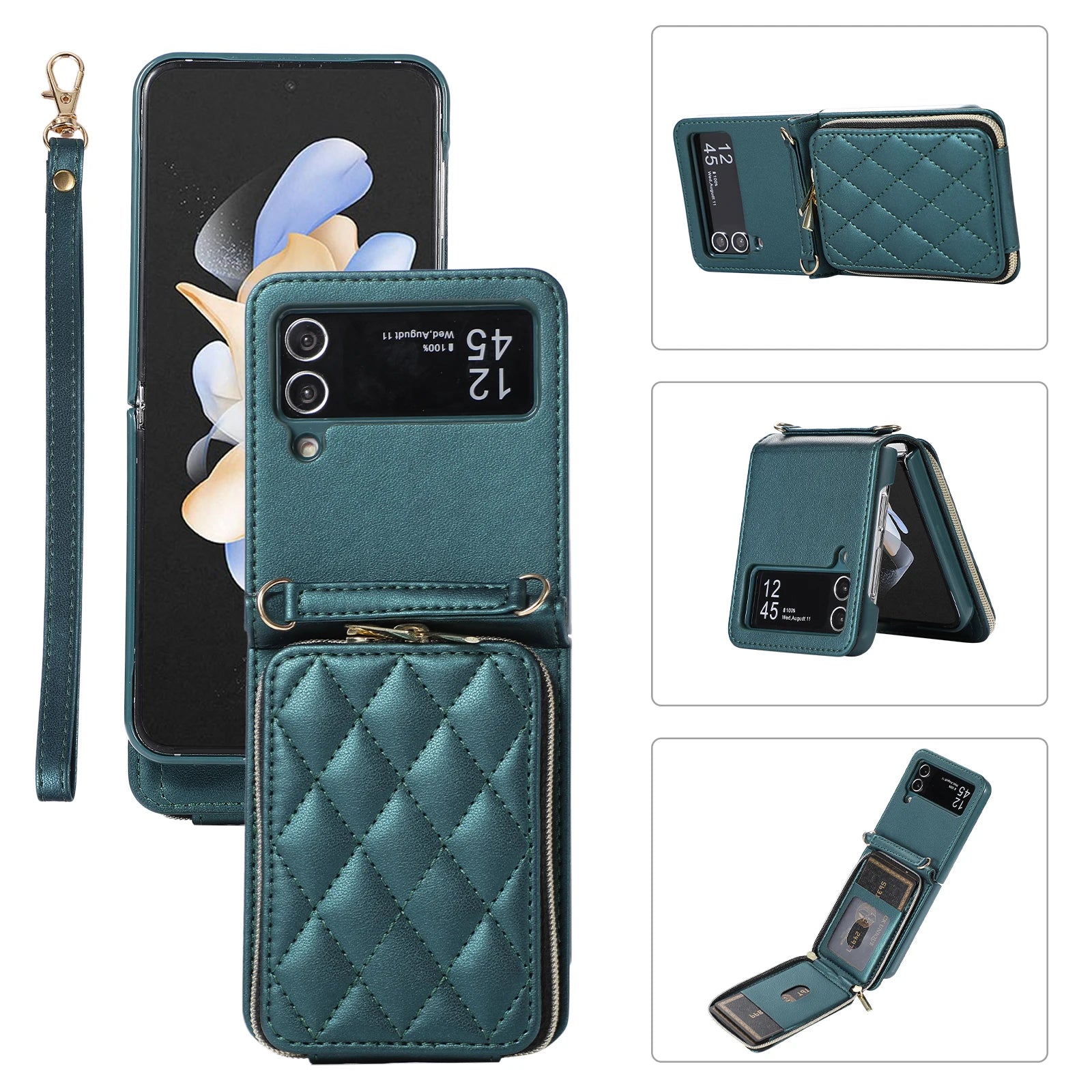 Wrist Strap Zipper Vegan Wallet Leather Galaxy Z Flip Case - DealJustDeal