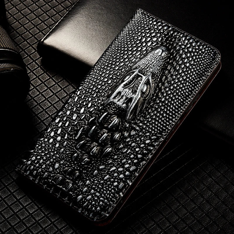 Retro 3D Crocodile Head Genuine Leather iPhone Case - DealJustDeal