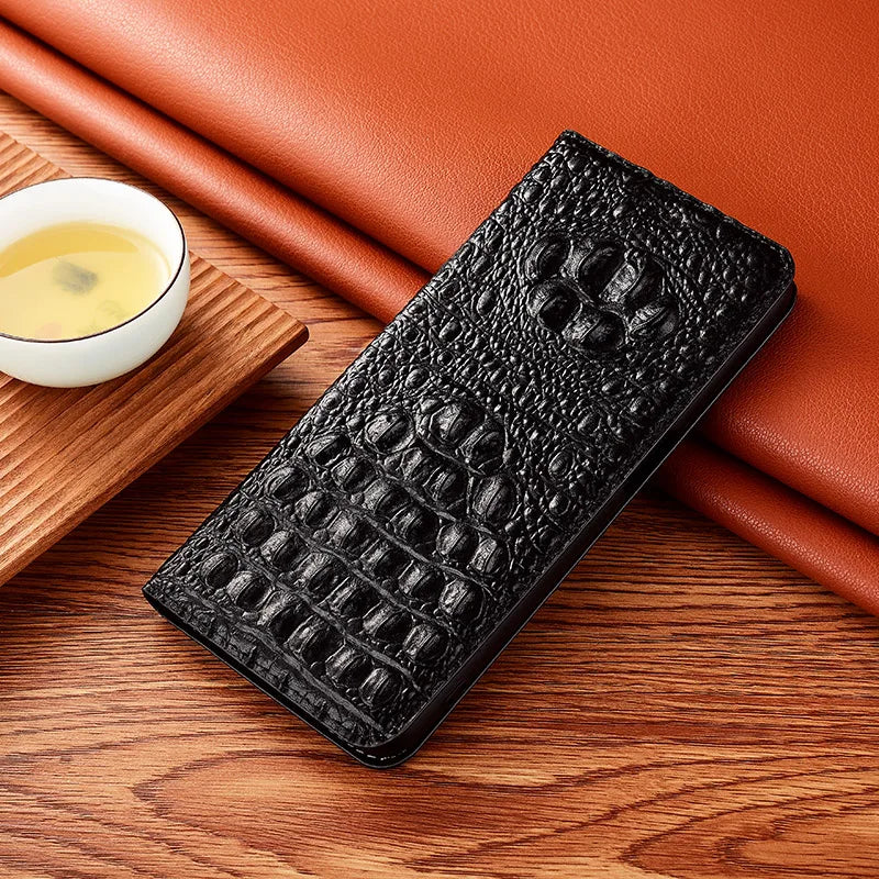 Crocodile Head Genuine Leather Flip Google Case - DealJustDeal