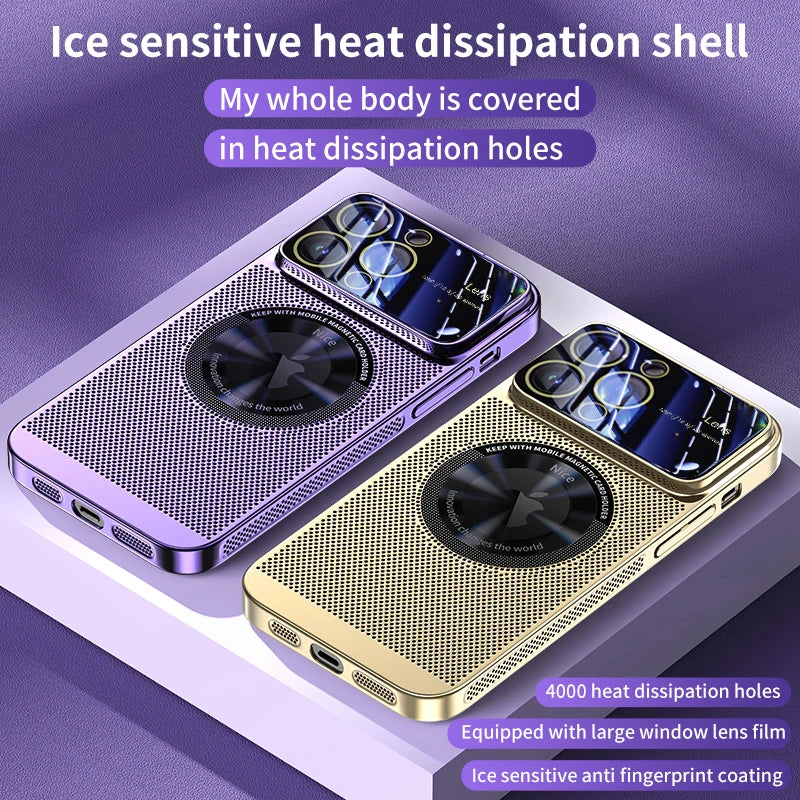 Electroplated Mesh Magsafe Glass Lens Heat Dissipation Magnetic iPhone Case - DealJustDeal