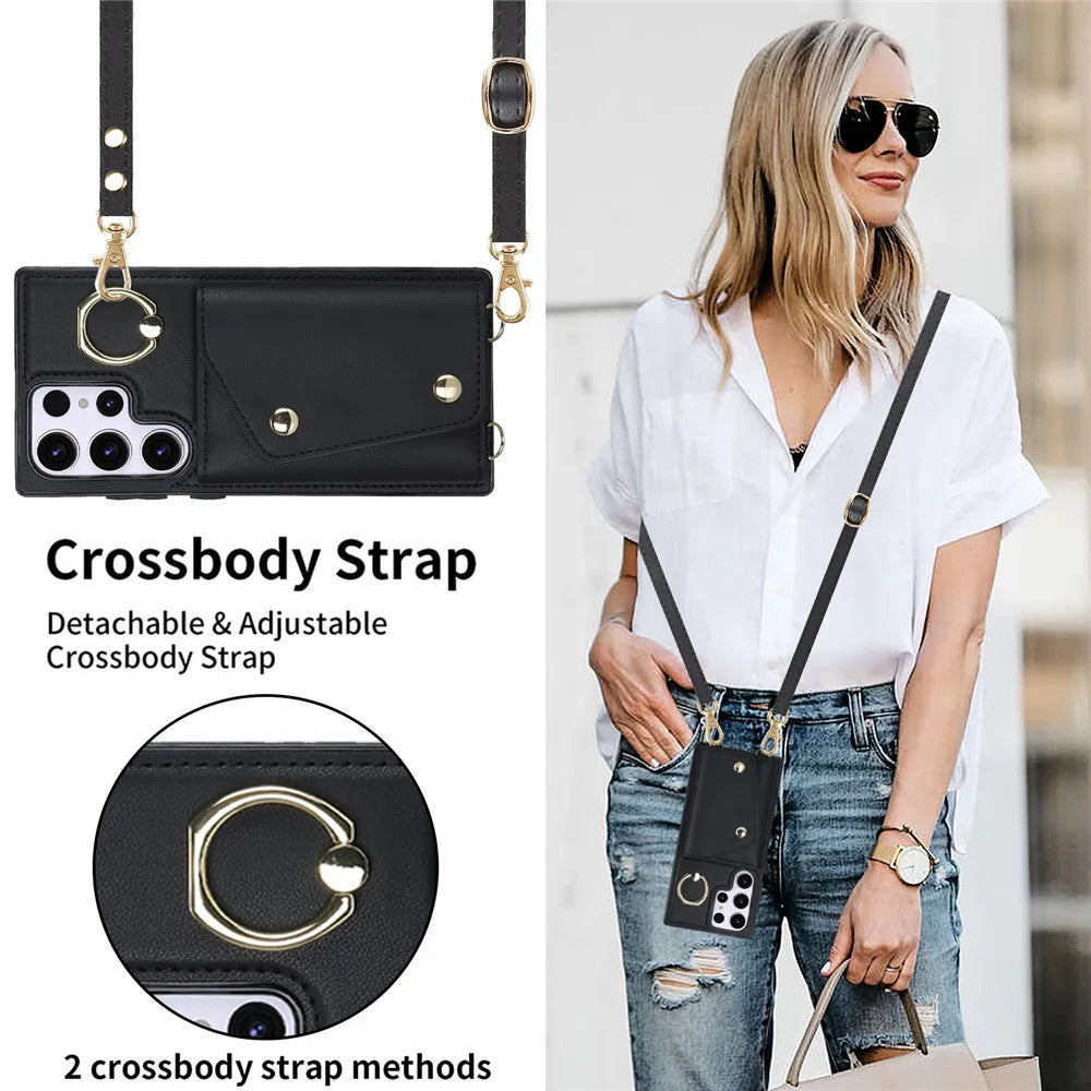 Crossbody Strap Lanyard Wallet Leather Galaxy A, S and Note Case - DealJustDeal