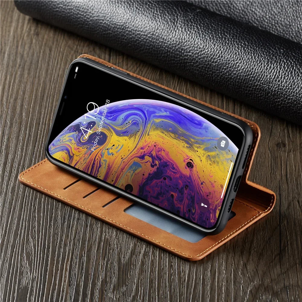 Flip Magnet Thin Suede Leather Wallet iPhone Case - DealJustDeal