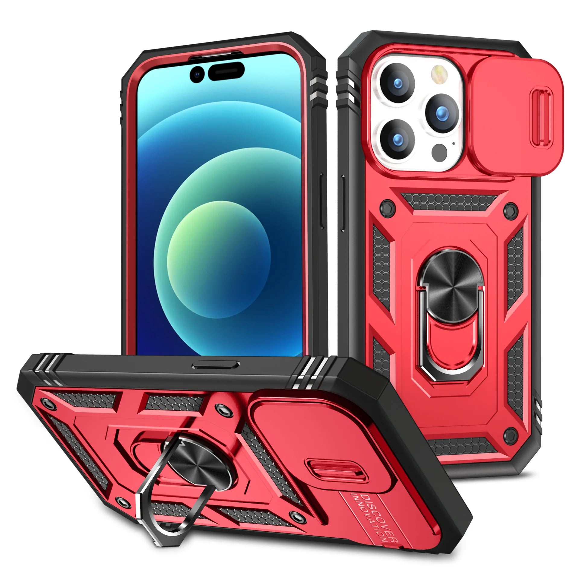 360 Full Body Rugged Protective Slide Camera Stand Protection Ring iPhone Case - DealJustDeal