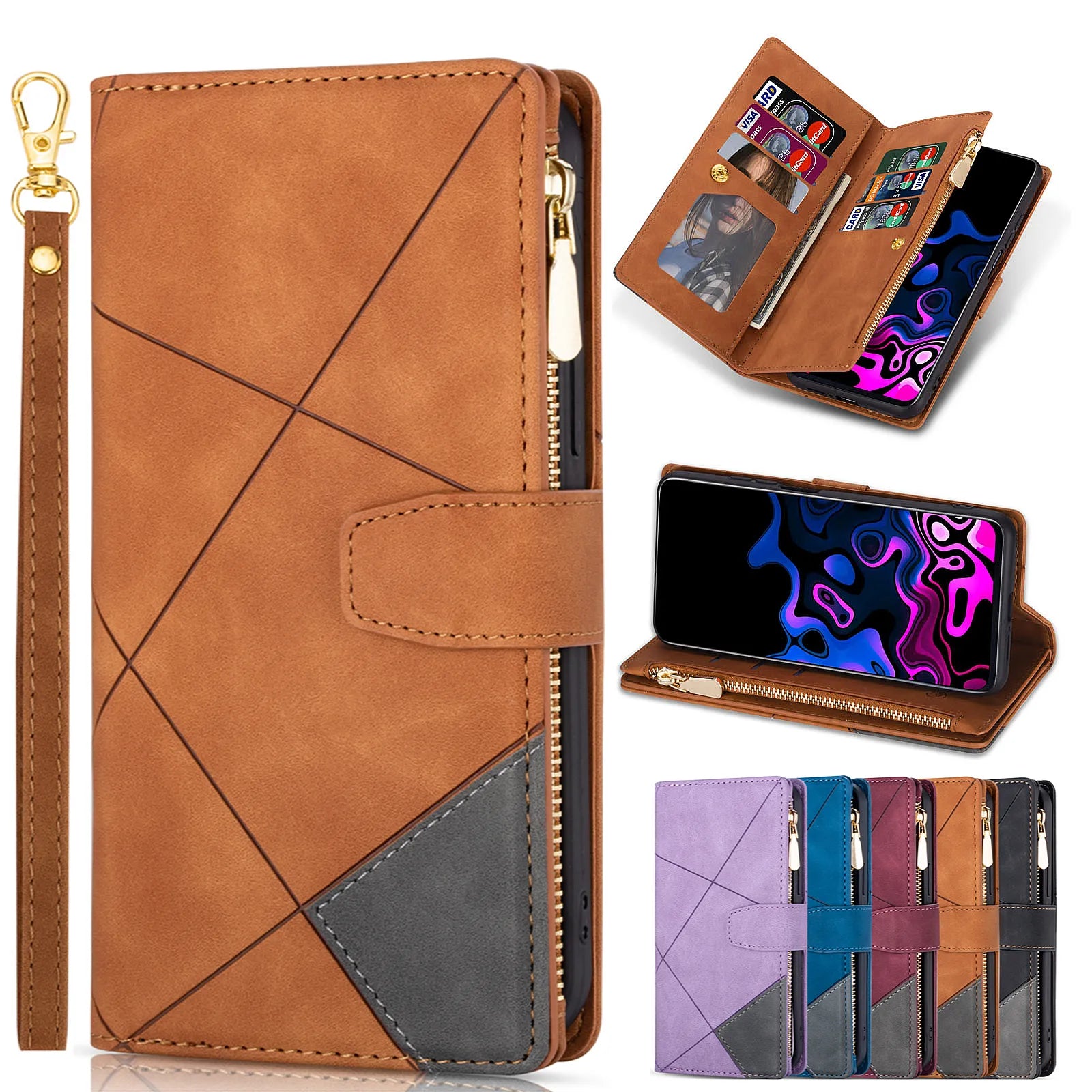 Card Slot Leather Flip Wallet Galaxy A and Note Case - DealJustDeal