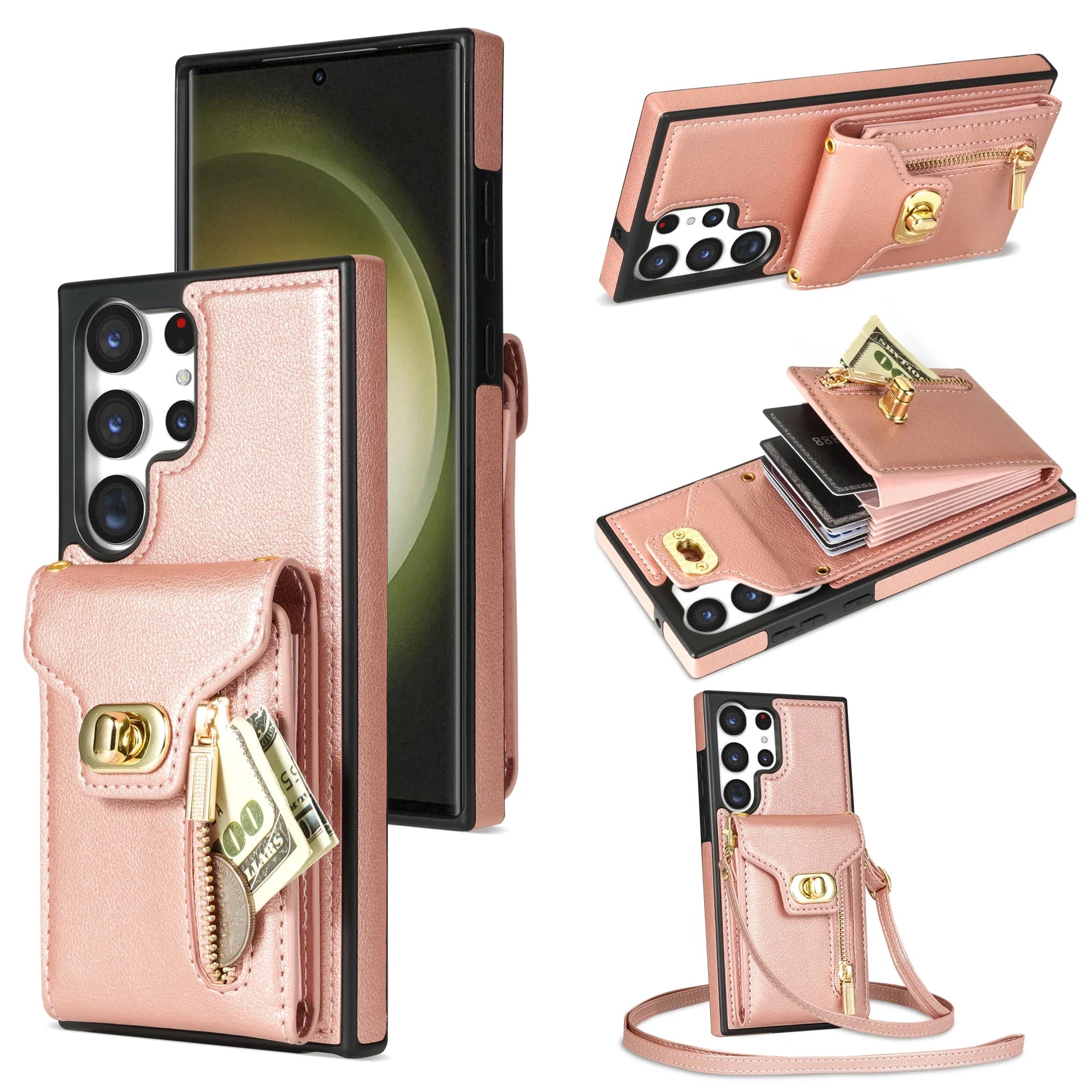 Leather Card Slot Zipper Crossbody Wallet Galaxy S Case - DealJustDeal