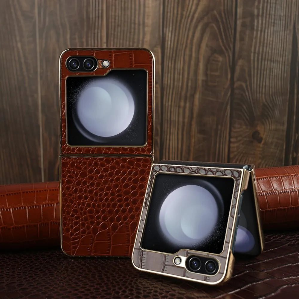 Electroplating Genuine Leather Galaxy Z Flip Case - DealJustDeal