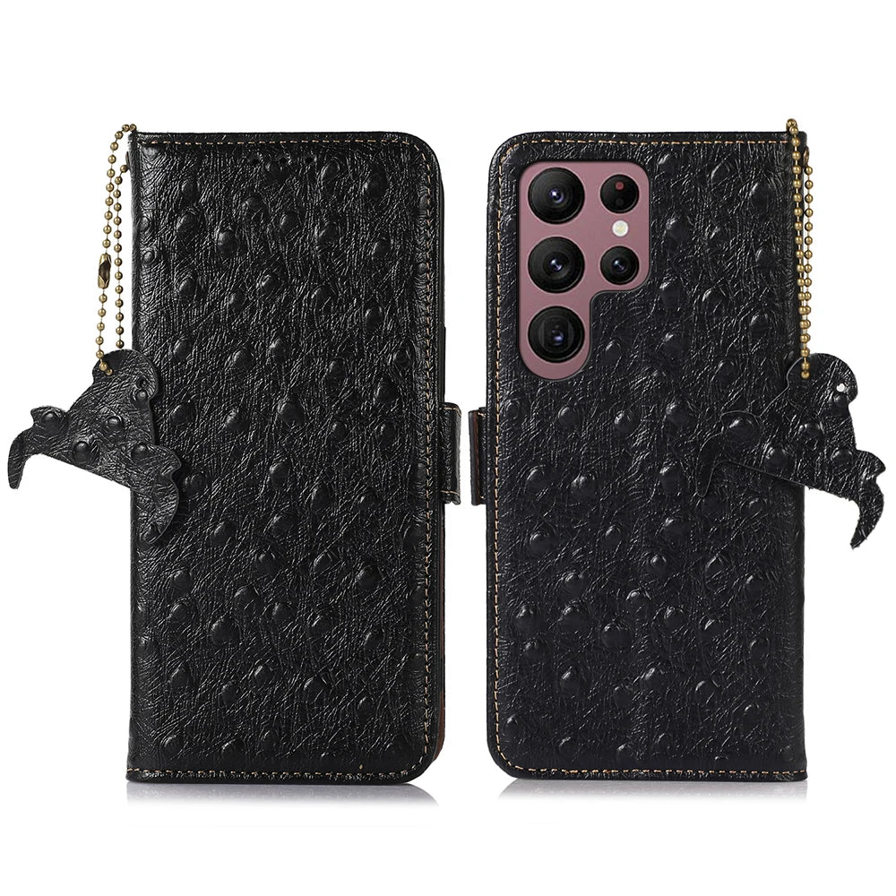 Ostrich Grain Genuine Wallet Flip Leather Galaxy A and S Case - DealJustDeal