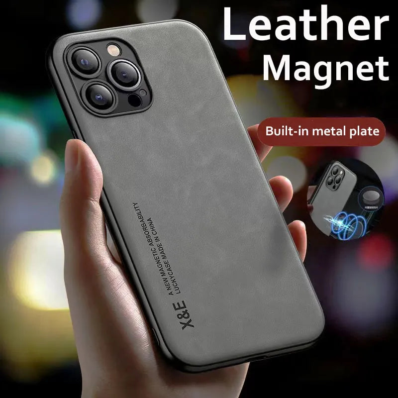 Magsafe Cover Support Car Holder Magnetic Leather iPhone Case - DealJustDeal