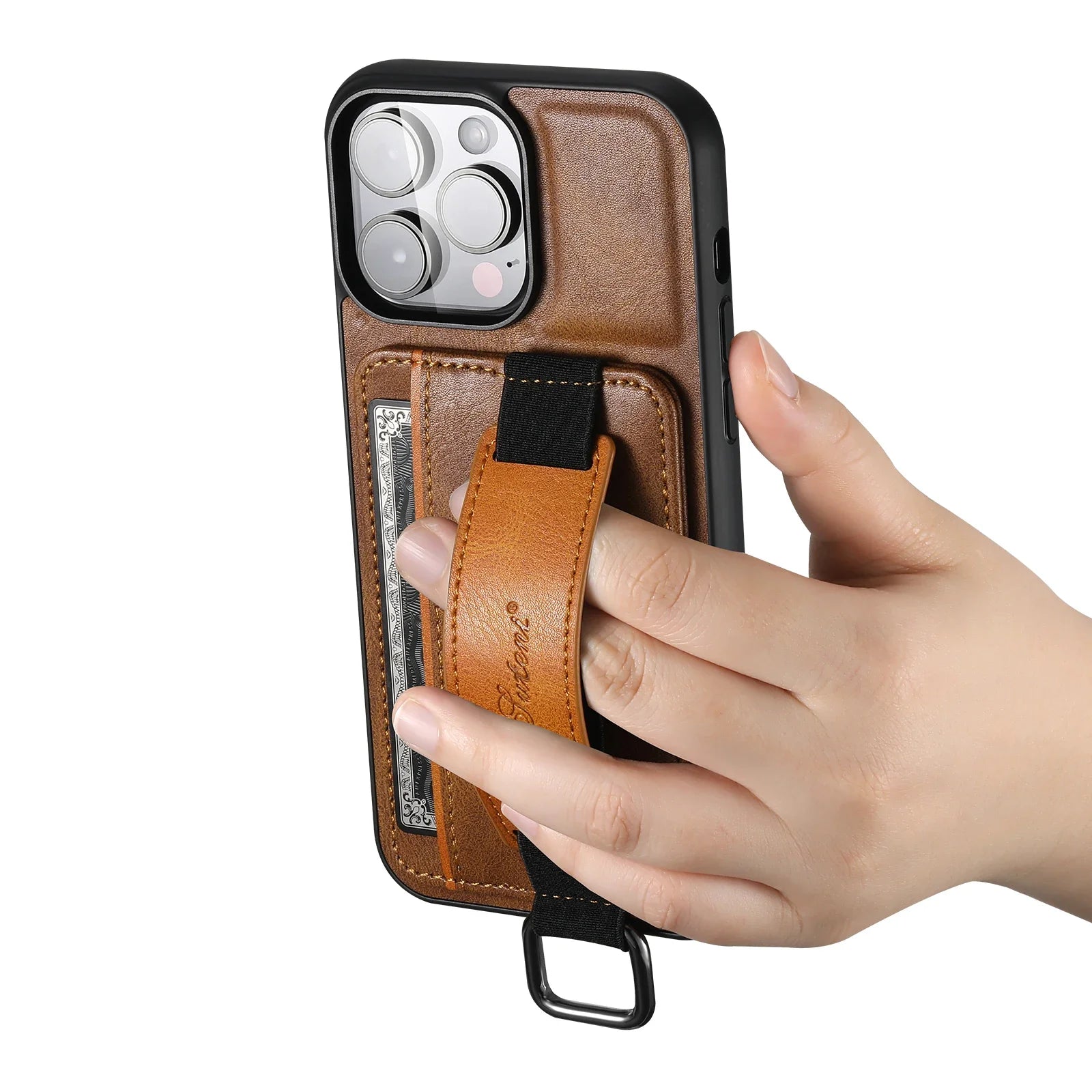 Wrist band Stand Camera Protection Leather iPhone Case - DealJustDeal