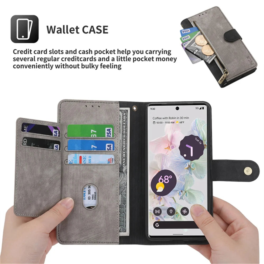 RFID Block Zipper Wallet Leather Google Case - DealJustDeal