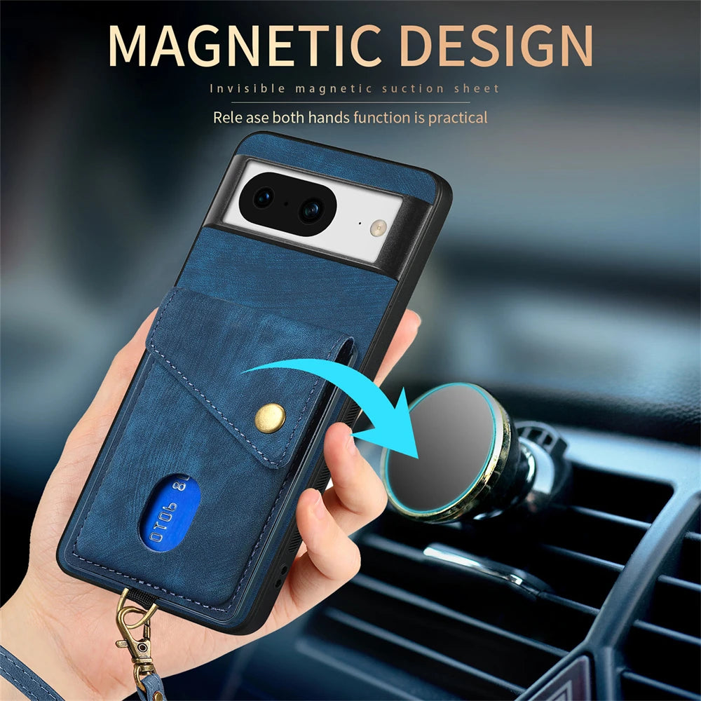 Magnet Wallet Flip Lanyard Strap Leather Google Case - DealJustDeal