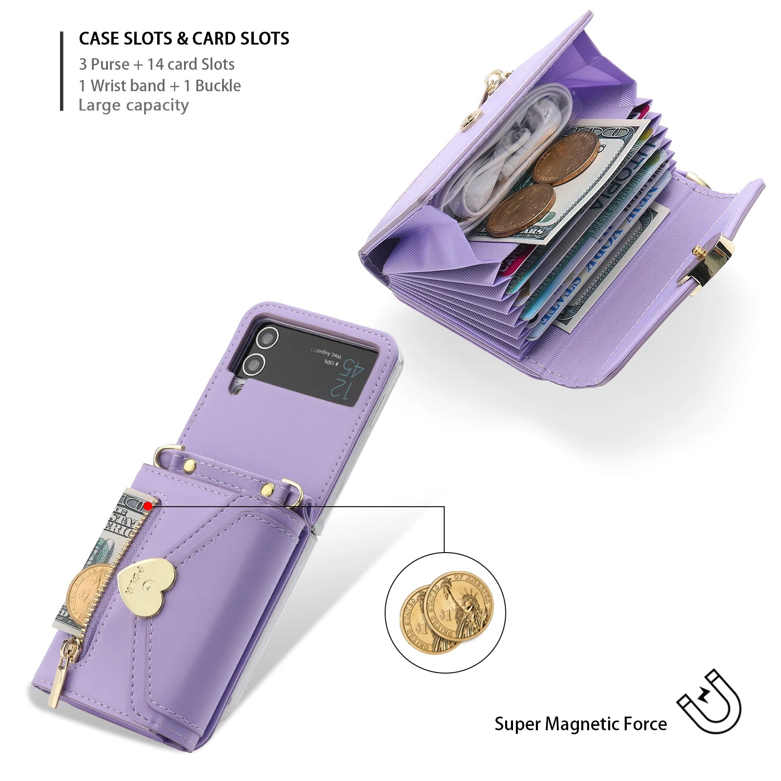 Zippered Cards Wallet  Hinge Leather Galaxy Z Flip Case - DealJustDeal