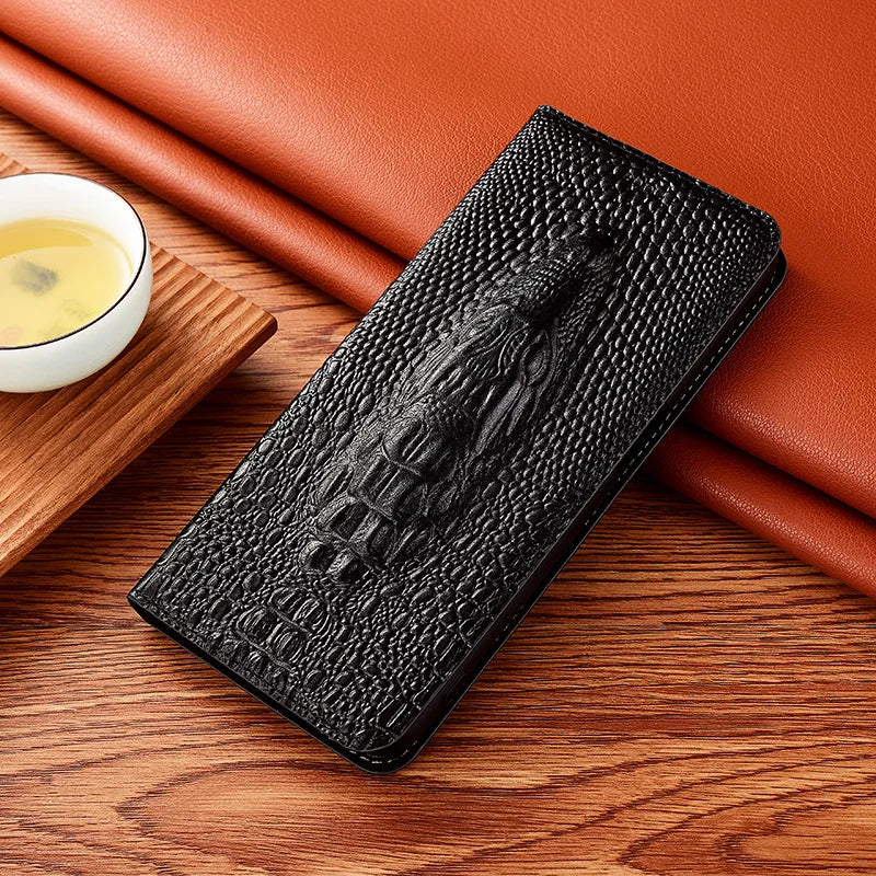 Crocodile Head Genuine Leather Flip Google Case - DealJustDeal