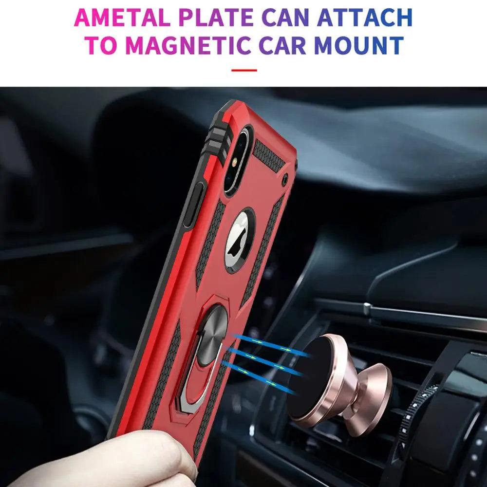 Car Bracket Magnetic Finger Ring Holder Armor iPhone Case - DealJustDeal