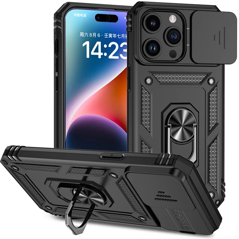 Stand Ring Slide Camera Armor iPhone Case - DealJustDeal