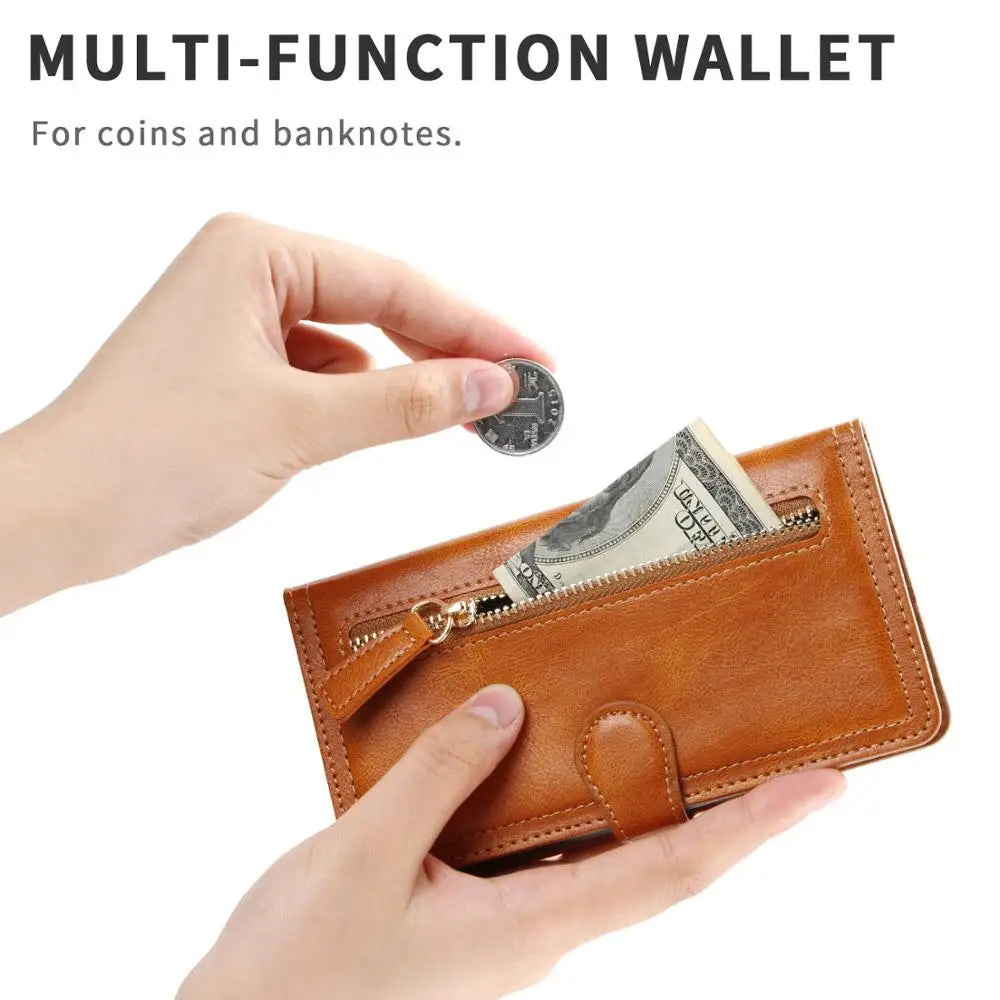 Leather Zipper Flip Wallet iPhone Case - DealJustDeal