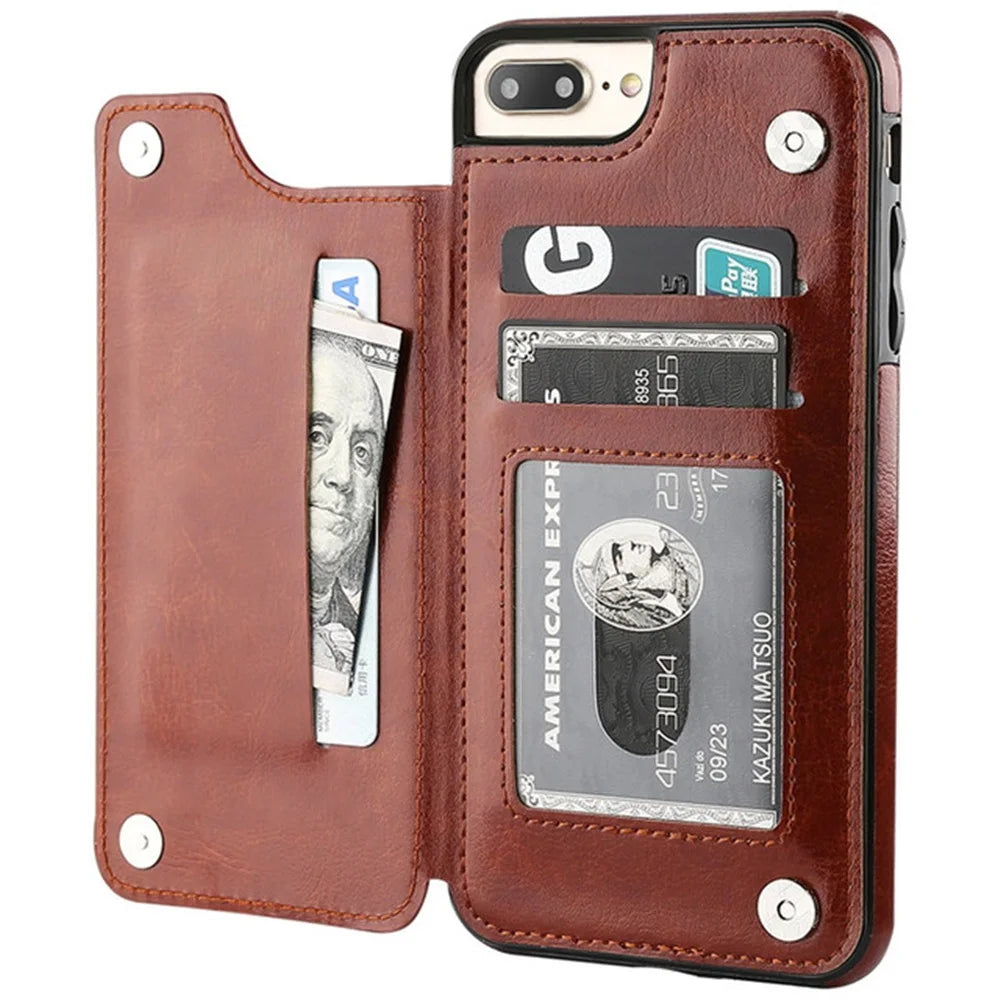 Leather Retro Card Holder Flip iPhone Case - DealJustDeal