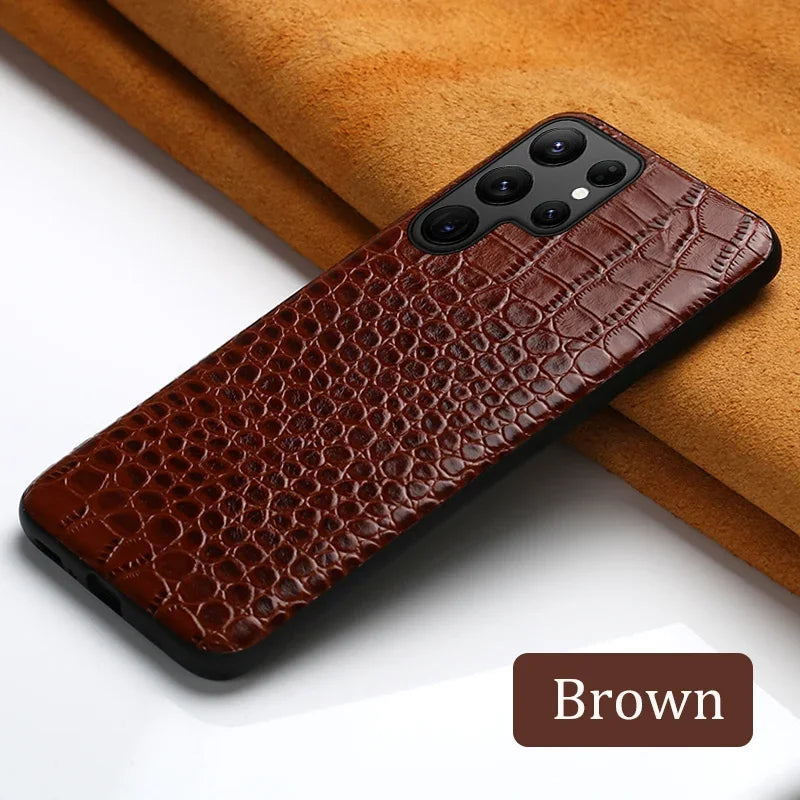 Retro Crocodile Alligator Grain Armor Genuine Leather Galaxy S Case - DealJustDeal