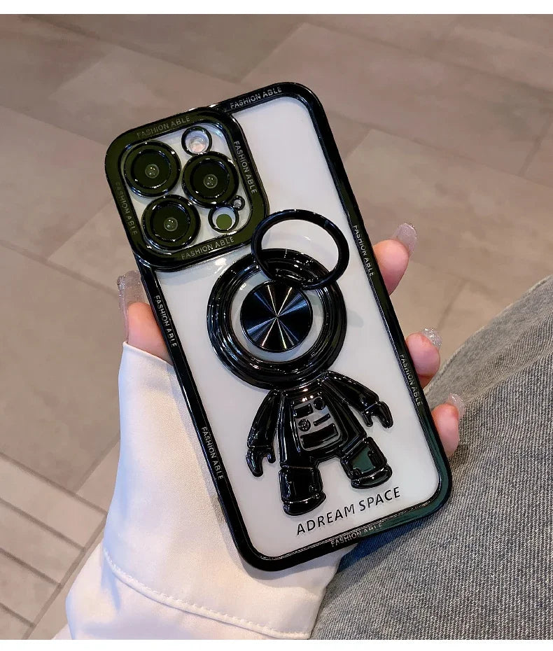 Clear Plating Astronaut Magnetic Ring Holder iPhone Case - DealJustDeal