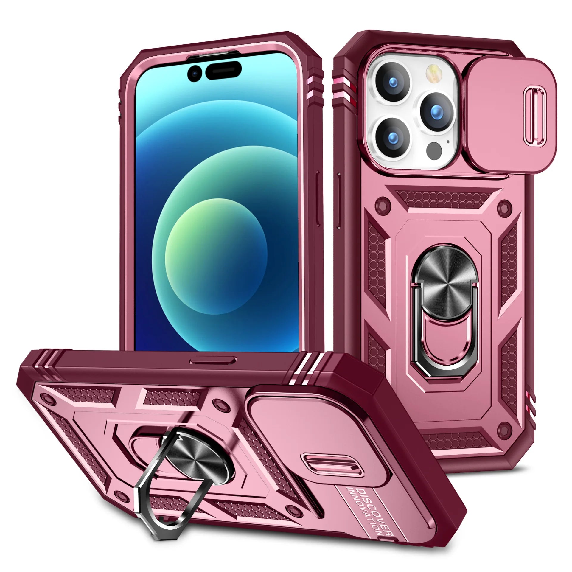 360 Full Body Rugged Protective Slide Camera Stand Protection Ring iPhone Case - DealJustDeal