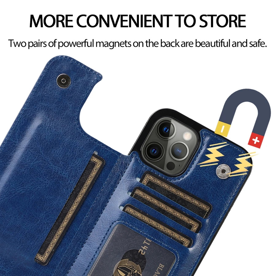 Wallet Card Slots Magnetic Flip Leather iPhone Case - DealJustDeal