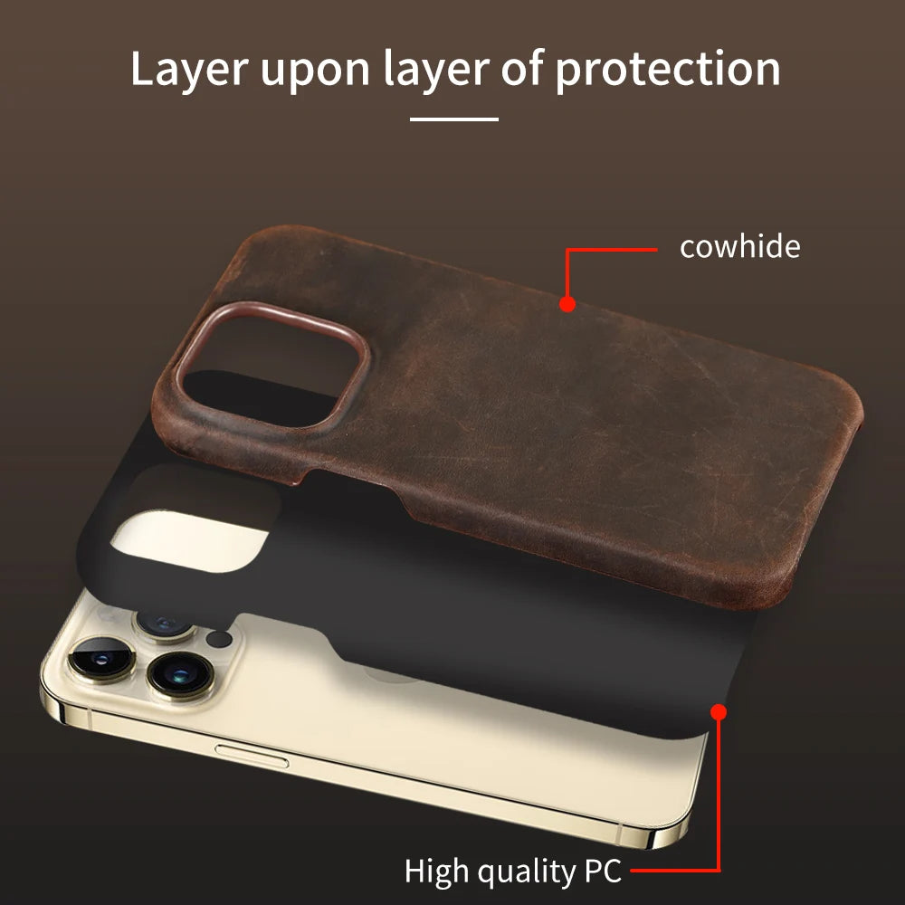 Retro Genuine PULL-UP Leather Cowhide iPhone Case - DealJustDeal