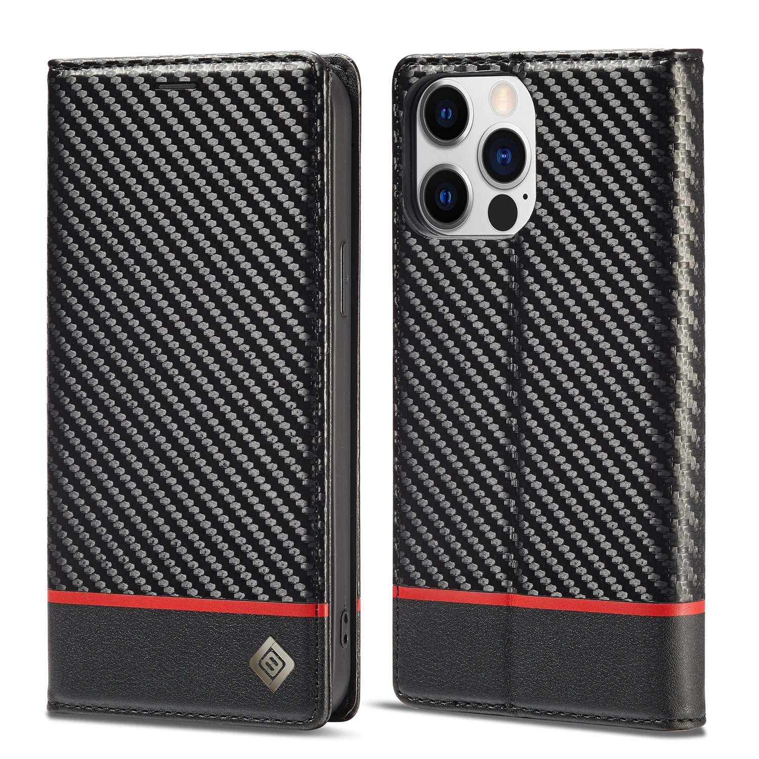Magnetic Flip Book Carbon Fiber Leather Wallet iPhone Case - DealJustDeal