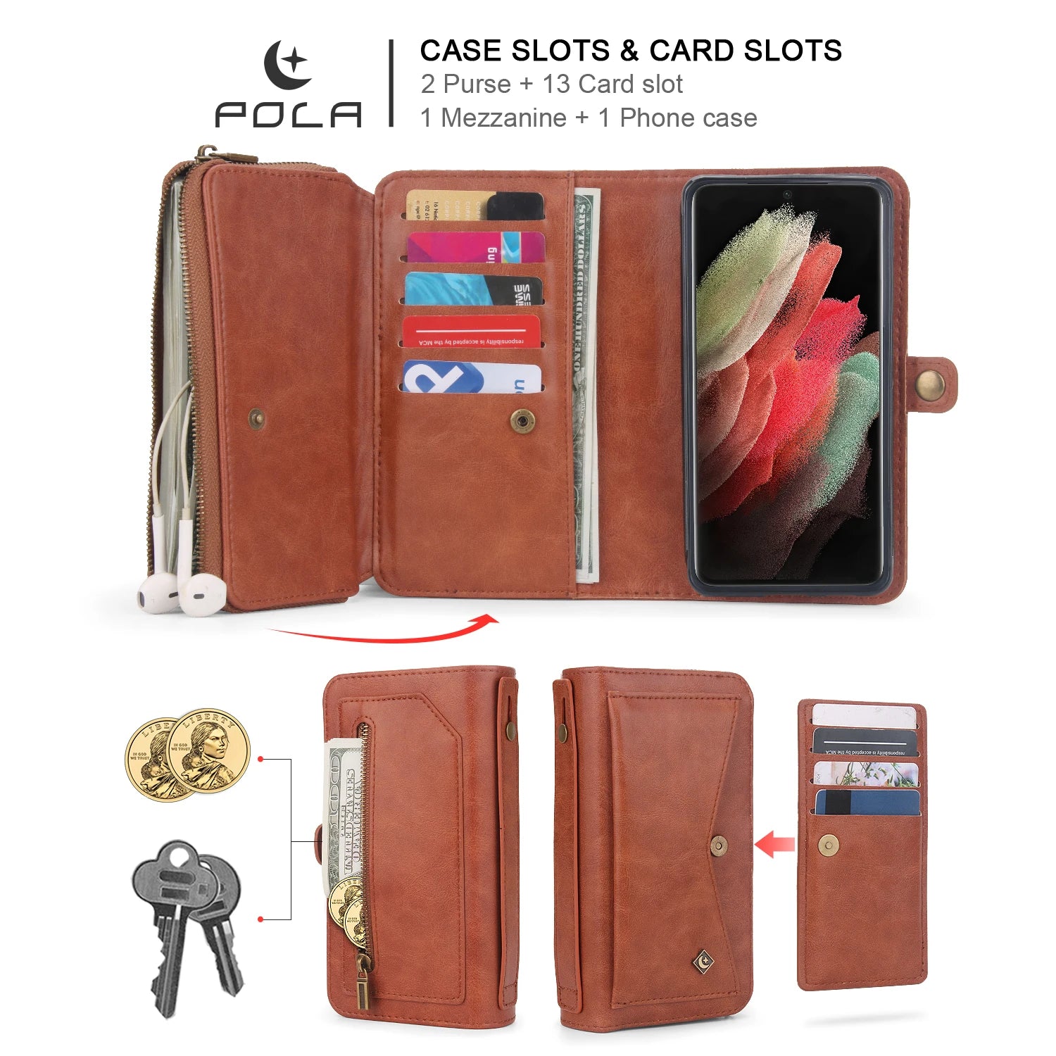 Detachable Magnetic Fold Wallet Leather Galaxy Note and S Case - DealJustDeal