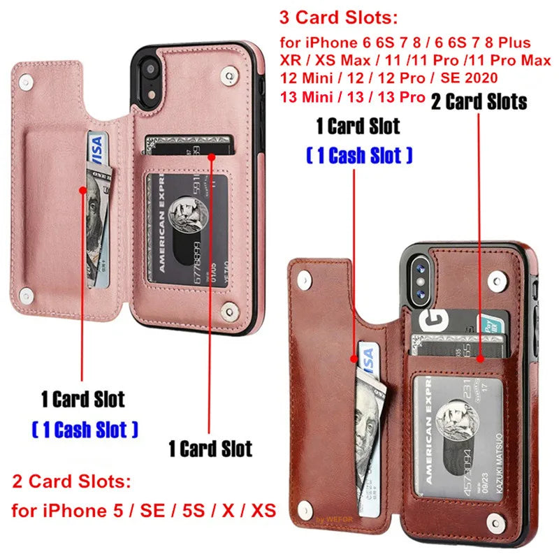 Retro Flip Leather Card Holder Wallet iPhone Case - DealJustDeal