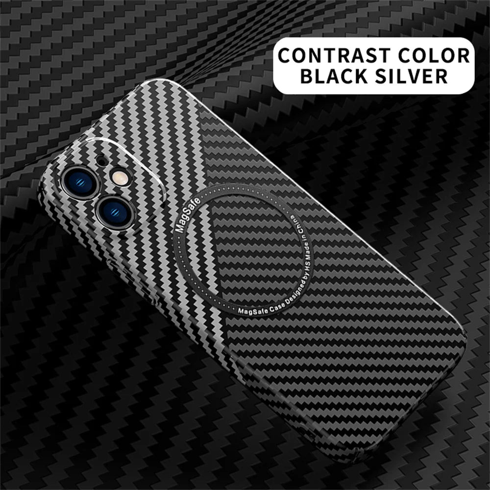 Carbon Fiber Pattern Magsafe Magnetic Wireless Charge iPhone Case - DealJustDeal