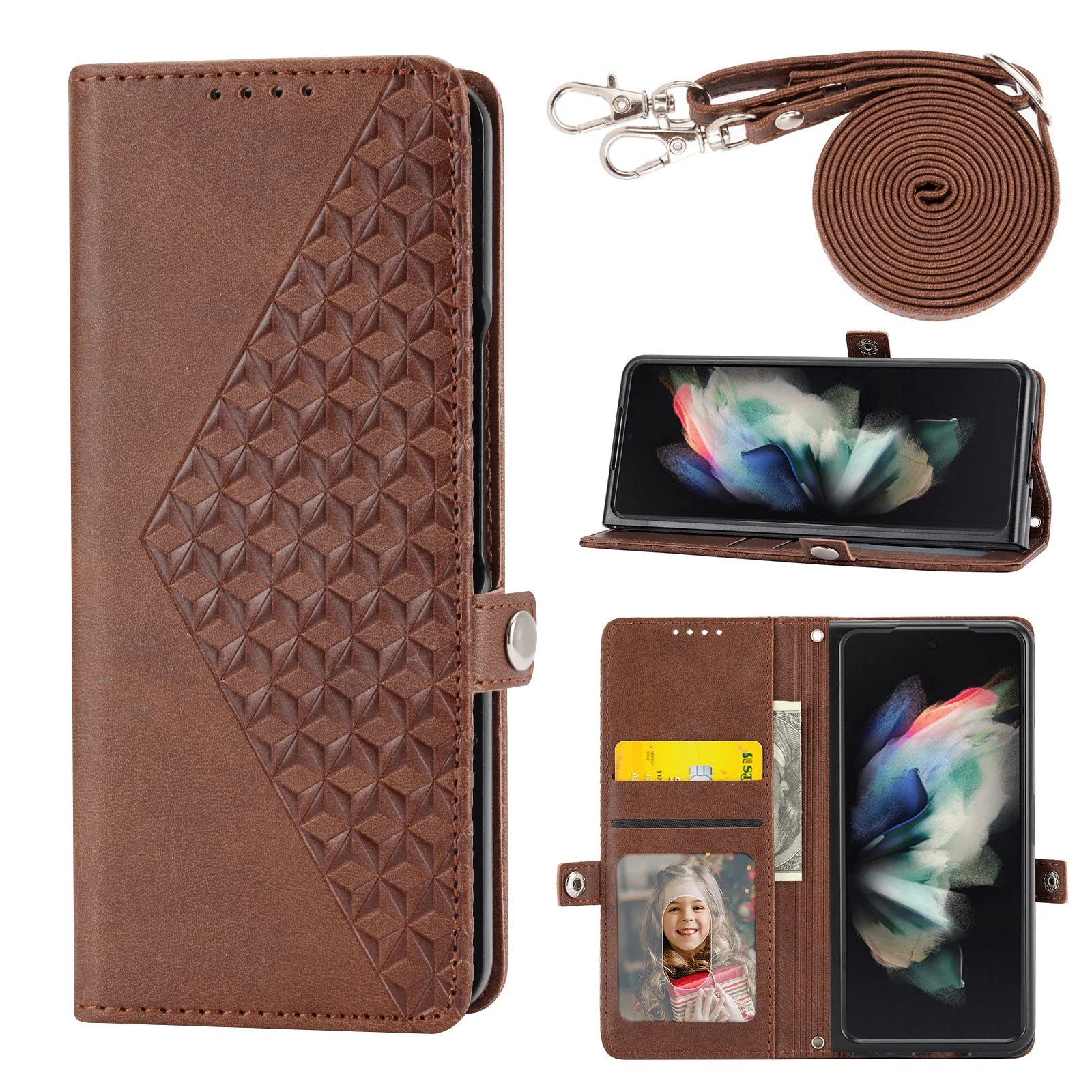 Crossbody Lanyard Hinge Protection Leather Galaxy Z Fold Case - DealJustDeal